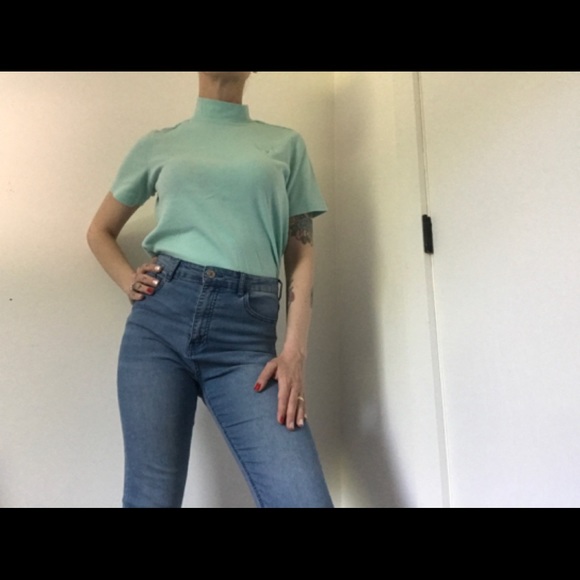 Blair Mock Neck Short Sleeve Blouse Sea foam - Picture 2 of 15
